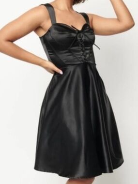 Unique Vintage Black Satin Corset Dress 3X